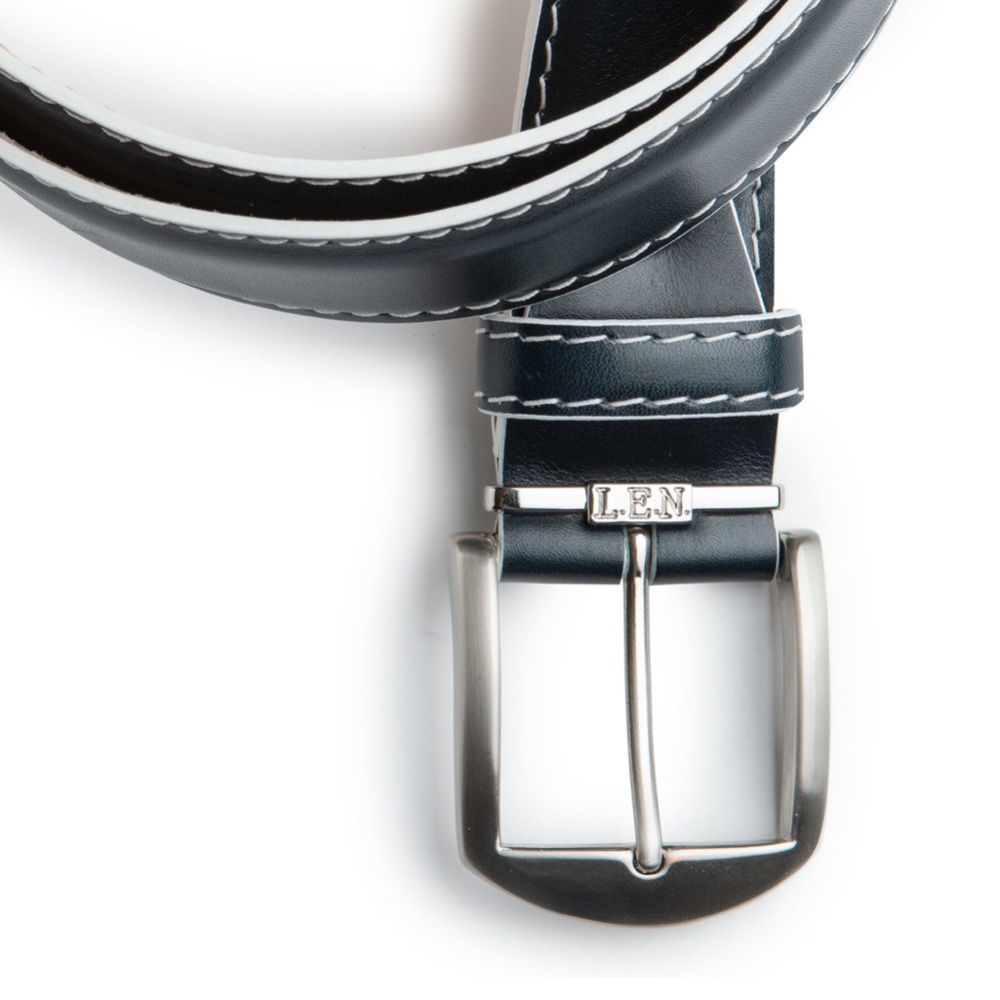 LEN French Calf - Navy w/ White Edge and Stitching Belt